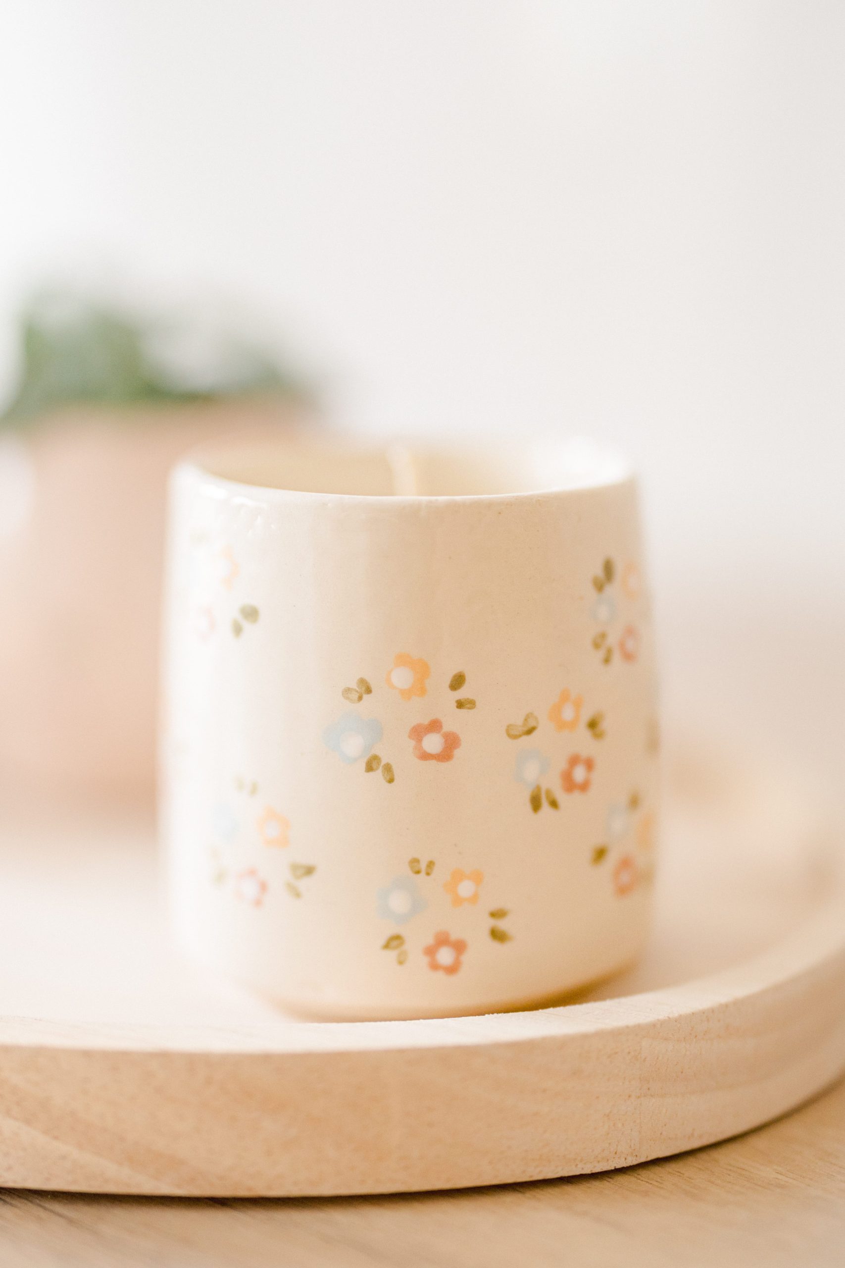 Bougie - Collection fleurie faïence blanche
